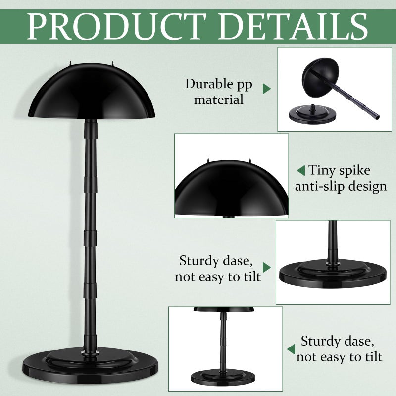 Shimeyao 8 Pcs Adjustable Wig Stand 4.53 to 14.37 Inches Portable Wig Head Holders Plastic Hat Stands for Display Non slip Fake Hair Storage Holder for Multiple Fake Hair Styling Cap Storage(Black) - Image 3